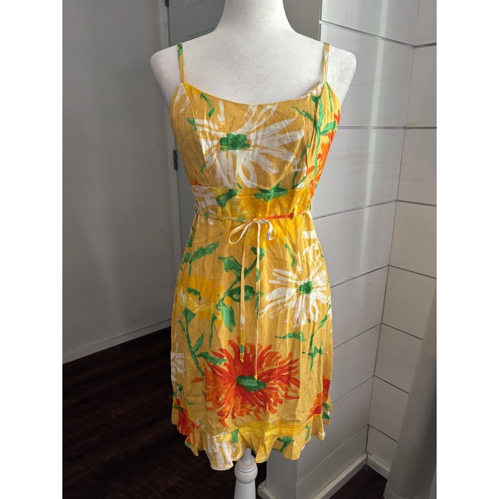 Jams World Dress Womens Small Yellow Floral Ruffle Sundress Vintage Resortwear